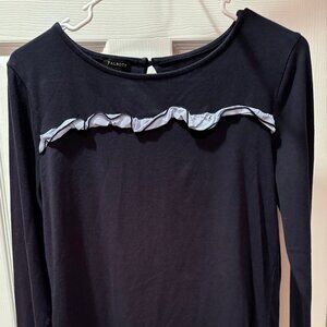 Talbots Navy Striped Woven Ruffle Tee Size M